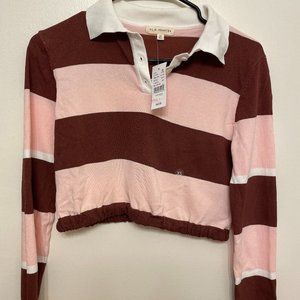 NWT Brown and Pink Longsleeve Cropped Polo